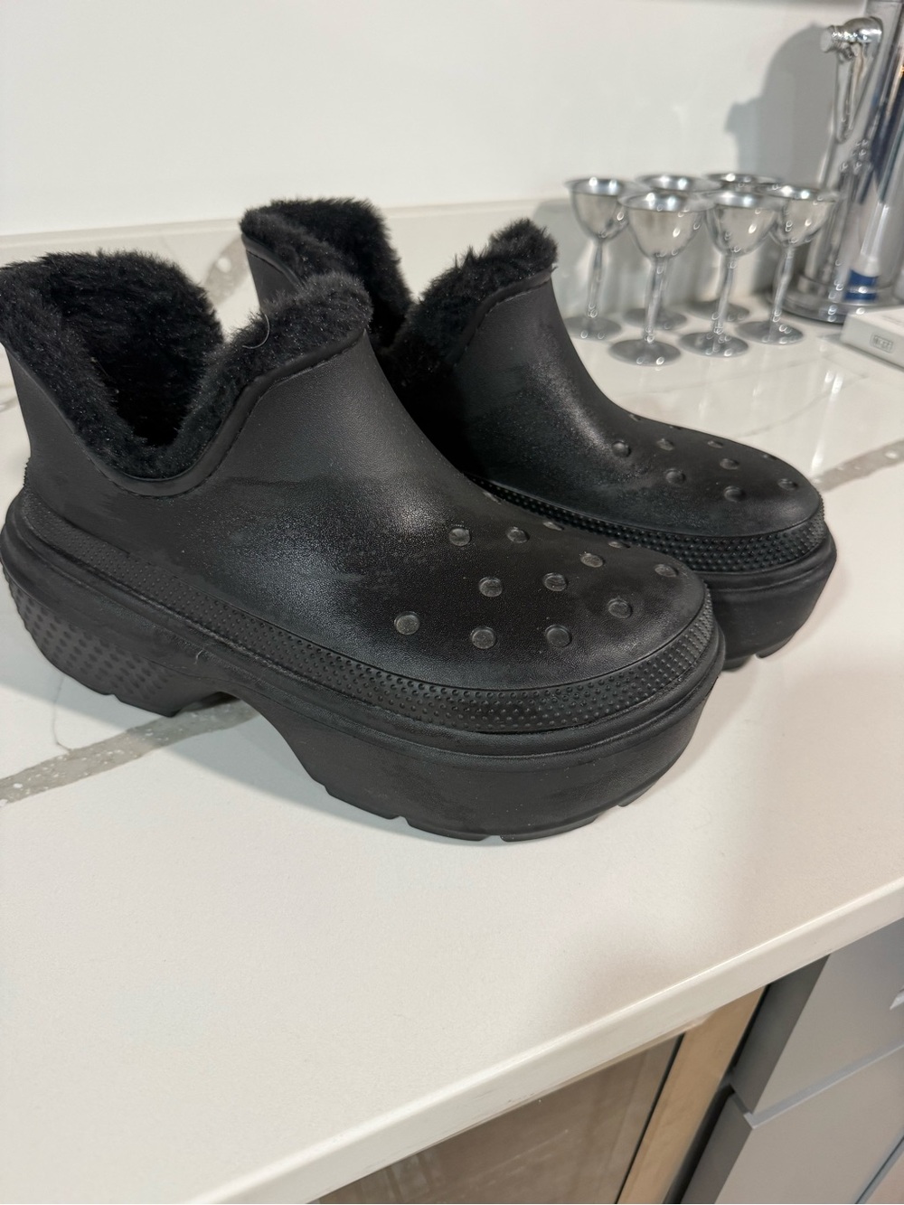 CROCS Stomp Platform Fur-Lined Slip-On Boots